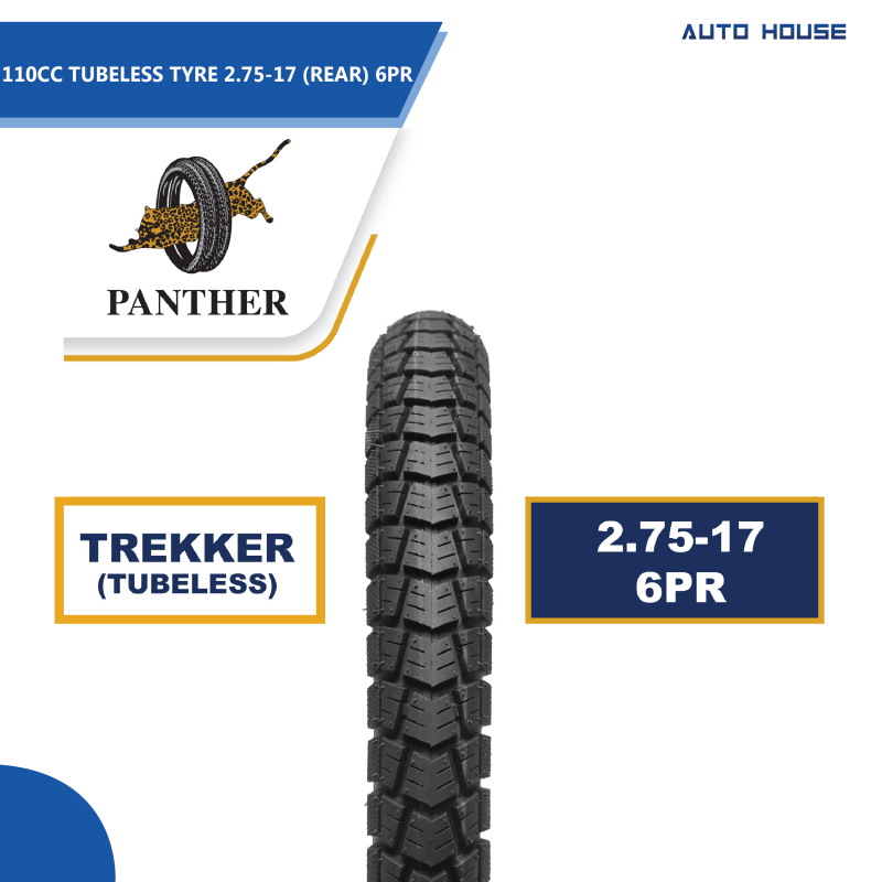 Panther Tubeless Tyre For Alloy Rim 110cc Trekker 2.75-17 (Rear) 6 PR